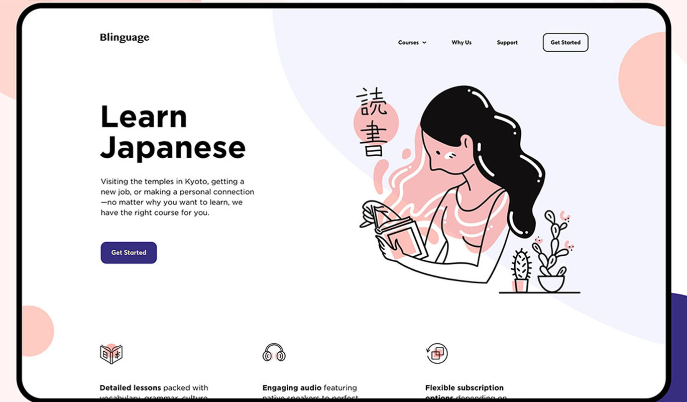 Blinguage landing page by Cuberto