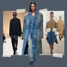 a collage of runway images featuring denim trends from the fall/winter 2024 collections