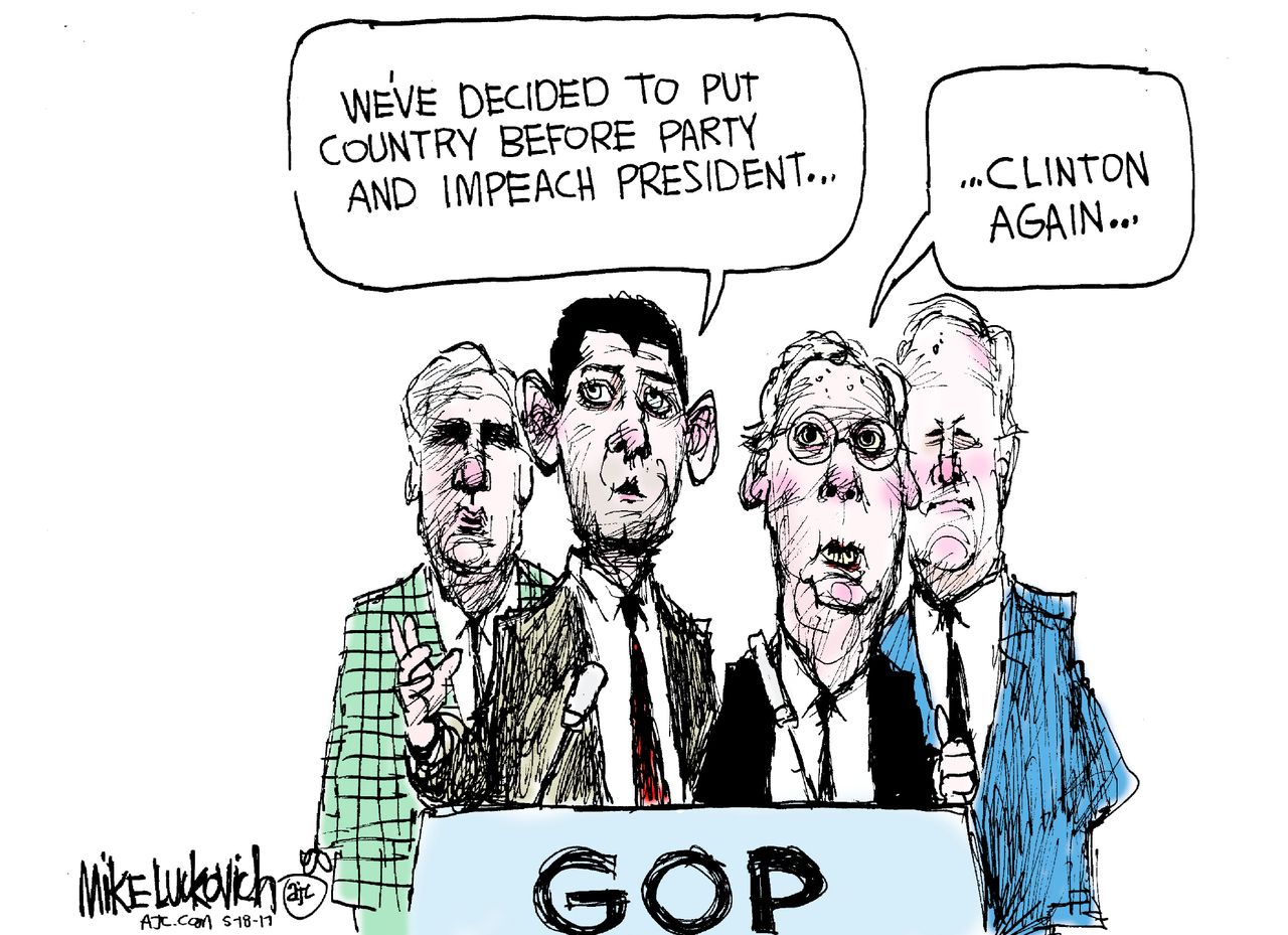 Political cartoon U.S. Trump impeachment GOP McConnell Paul Ryan Clinton