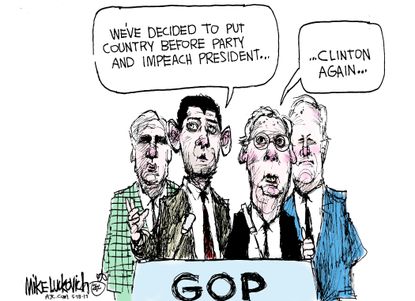 Political cartoon U.S. Trump impeachment GOP McConnell Paul Ryan Clinton