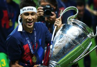 Neymar celebrates after Barcelona won the 2015 UEFA Champions League