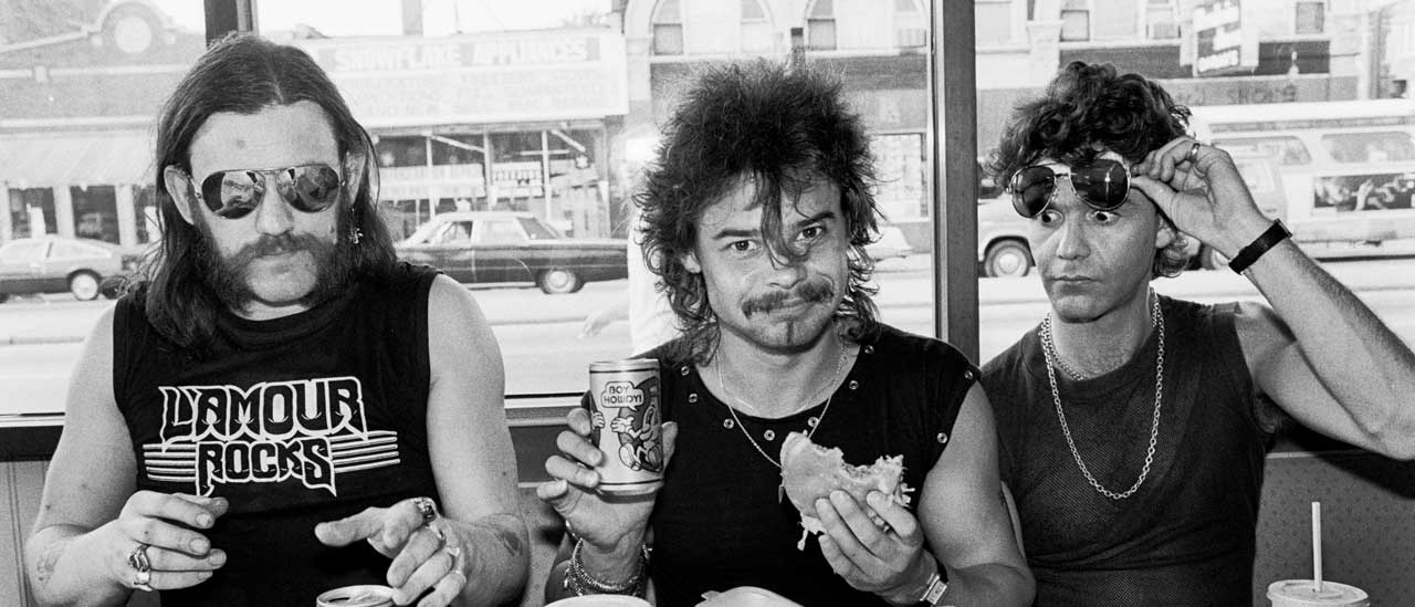 Motorhead at a table in a McDonalds, Chicago, 1983