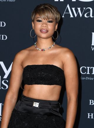 storm reid with her hair cut into a pixie cut.