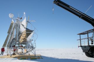 Scientists prepare the BLAST balloon-borne telescope for its fourth launch in December 2010