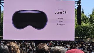 Apple Vision Pro on a screen at WWDC 2024