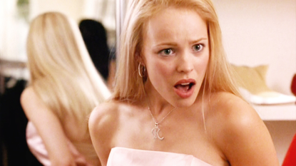 The movie "Mean Girls", directed by Mark Waters. Seen here, Rachel McAdams as Regina George. Initial theatrical release April 30, 2004. Screen capture. Paramount Pictures.