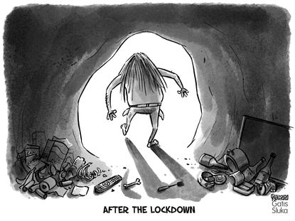 Editorial Cartoon World after coronavirus lockdown caveman