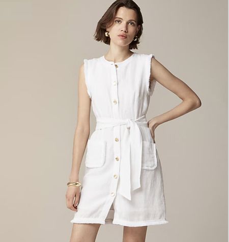 woman wearing white J.Crew dress