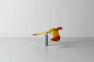 Balance Bird, its orgins estimated from the late 1980s/1990s.The bird has its centre of mass under the axis on which it is balancing, which gives the illusion that the bird is balancing on just the tip of its beak. It is essentially a carefully disguised pendulum.