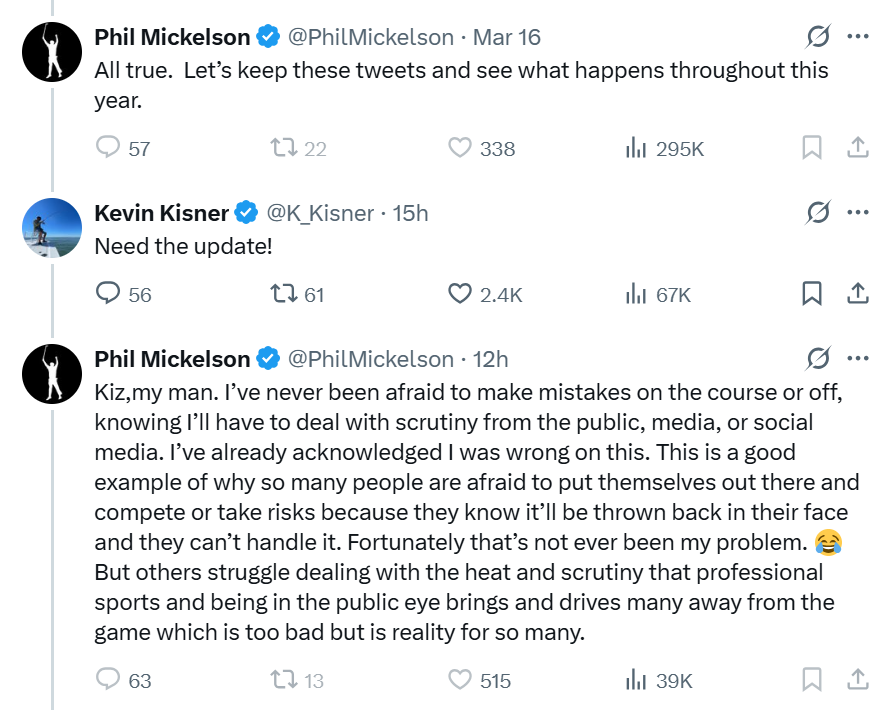 A tweet interaction between Phil Mickelson and Kevin Kisner