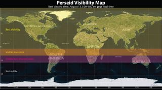 This NASA graphic is a visibility map for the 2014 Perseid meteor shower around the world.