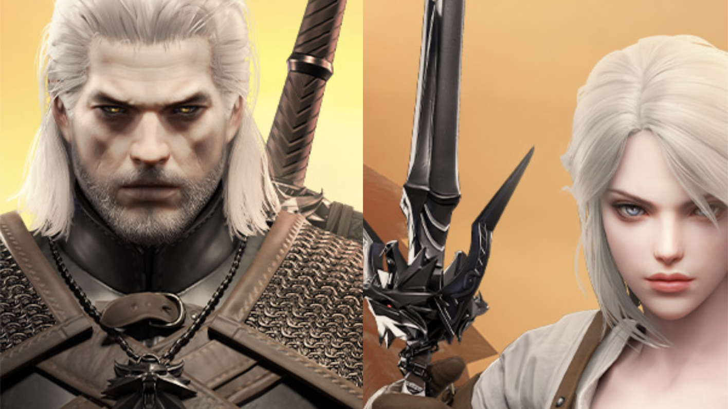 An image of Geralt and Ciri portrayed in a Lost Ark artstyle.