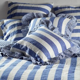 Secret Linen Store Cora Wide Stripe Linen Frill cushions