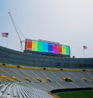 The new Daktronics LED display being installed at Lambeau Field.