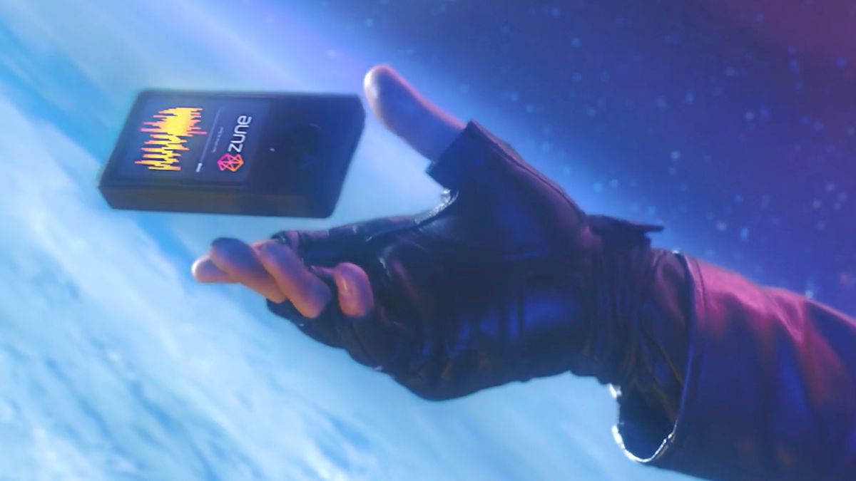 Peter &quot;Star-Lord&quot; Quill reaches out for a Microsoft Zune in a still from the Guardians of the Galaxy franchise