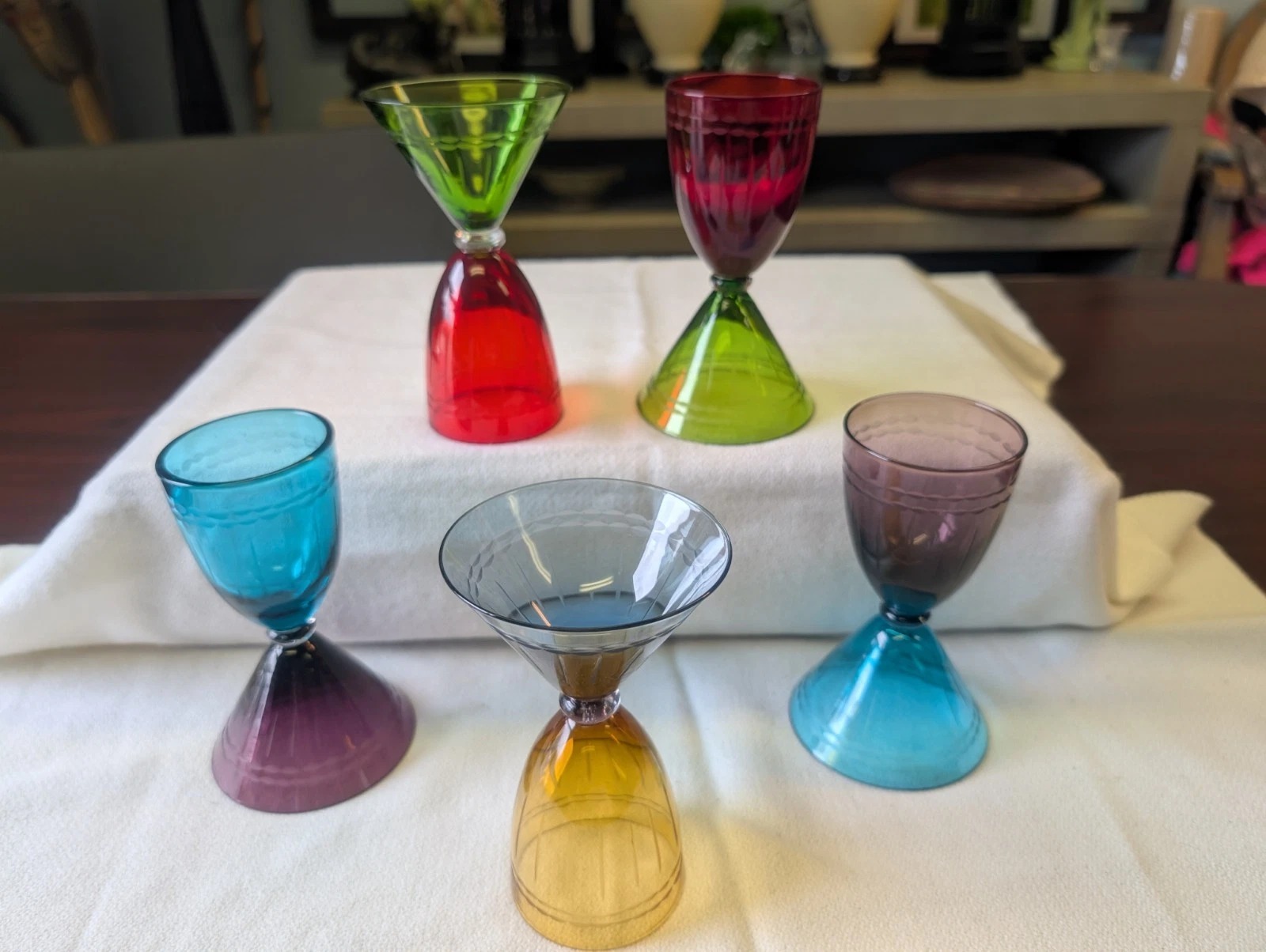 Vintage, Vintage Jewel Tone Martini Glasses
