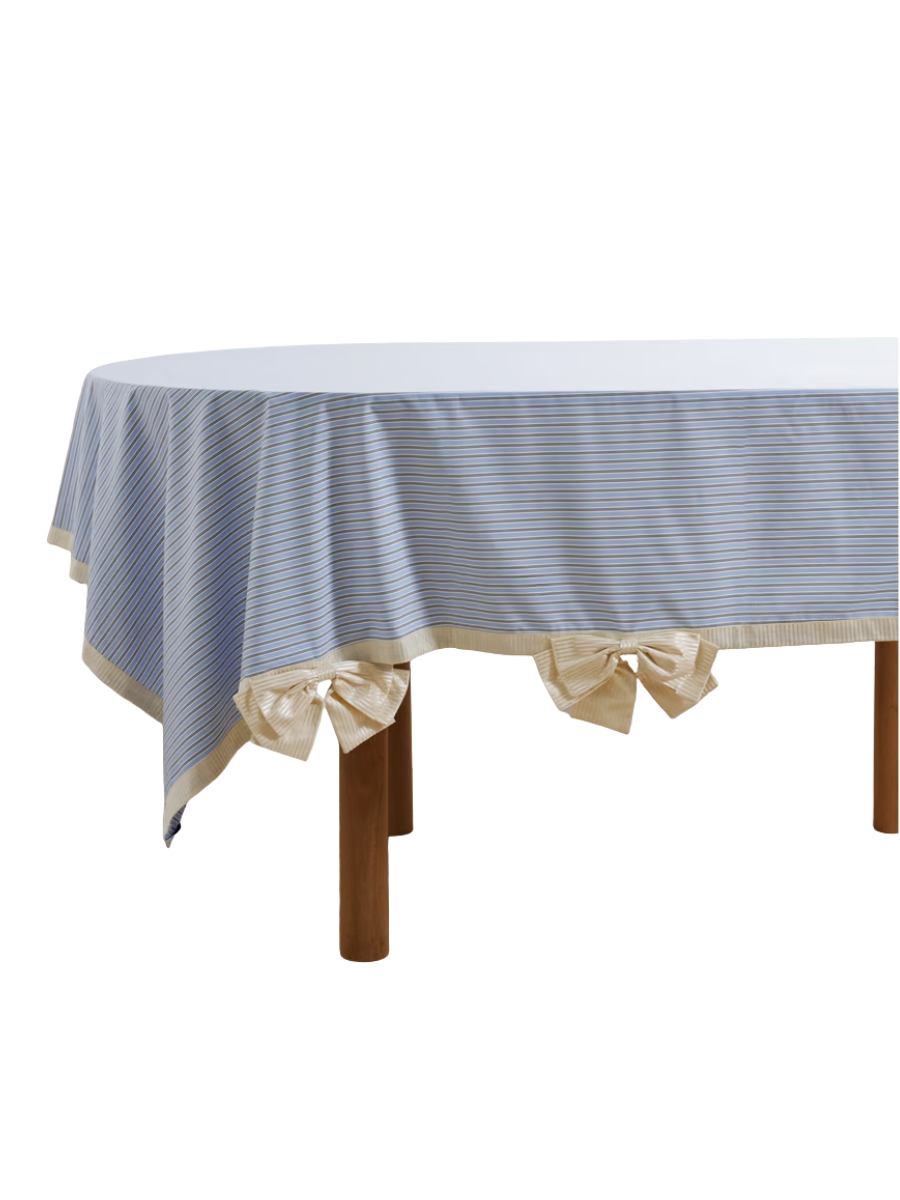 Bow and Button-Detailed Striped Tablecloth