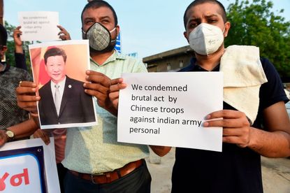 Protest against the killing of three Indian soldiers by Chinese troops.