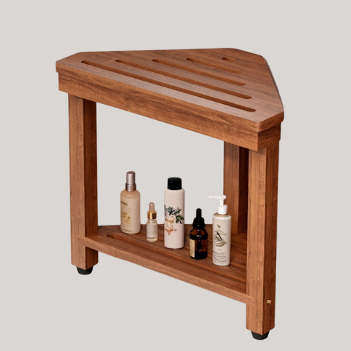 Missend Shower Foot Rest 15 In, Acacia Shower Stool for Shaving Legs,corner Bath Shower Bench With Starage Shelf for Inside Small Shower Spaces