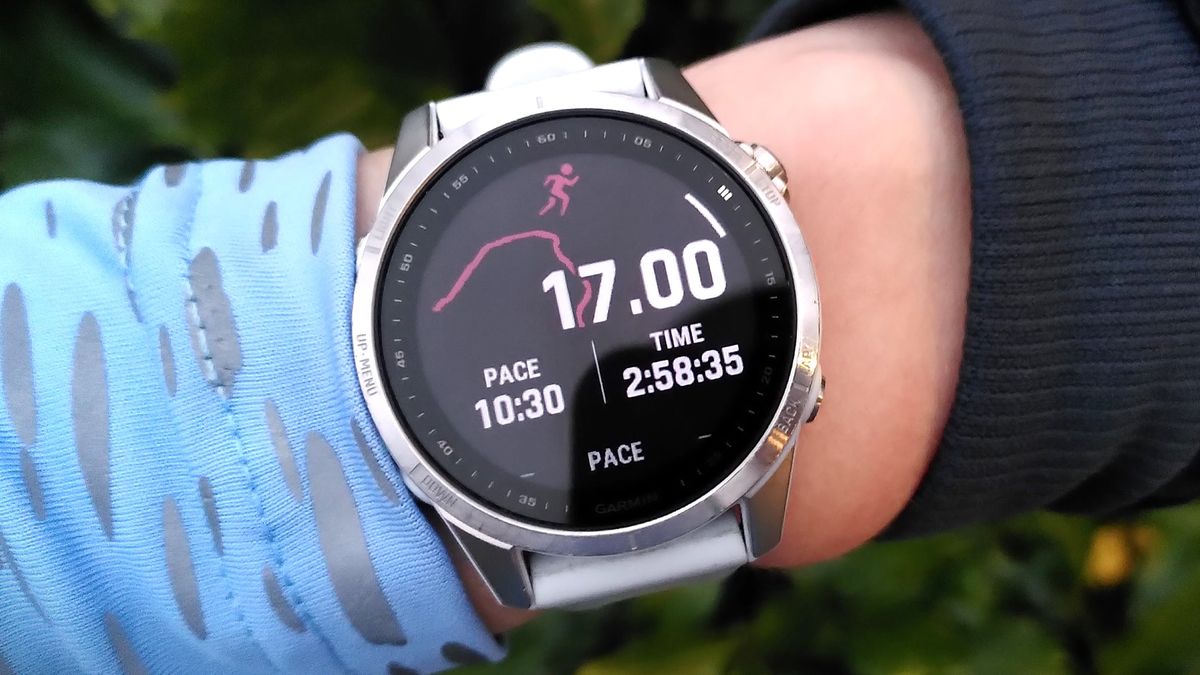 Garmin Fenix 7S watch on woman&#039;s wrist