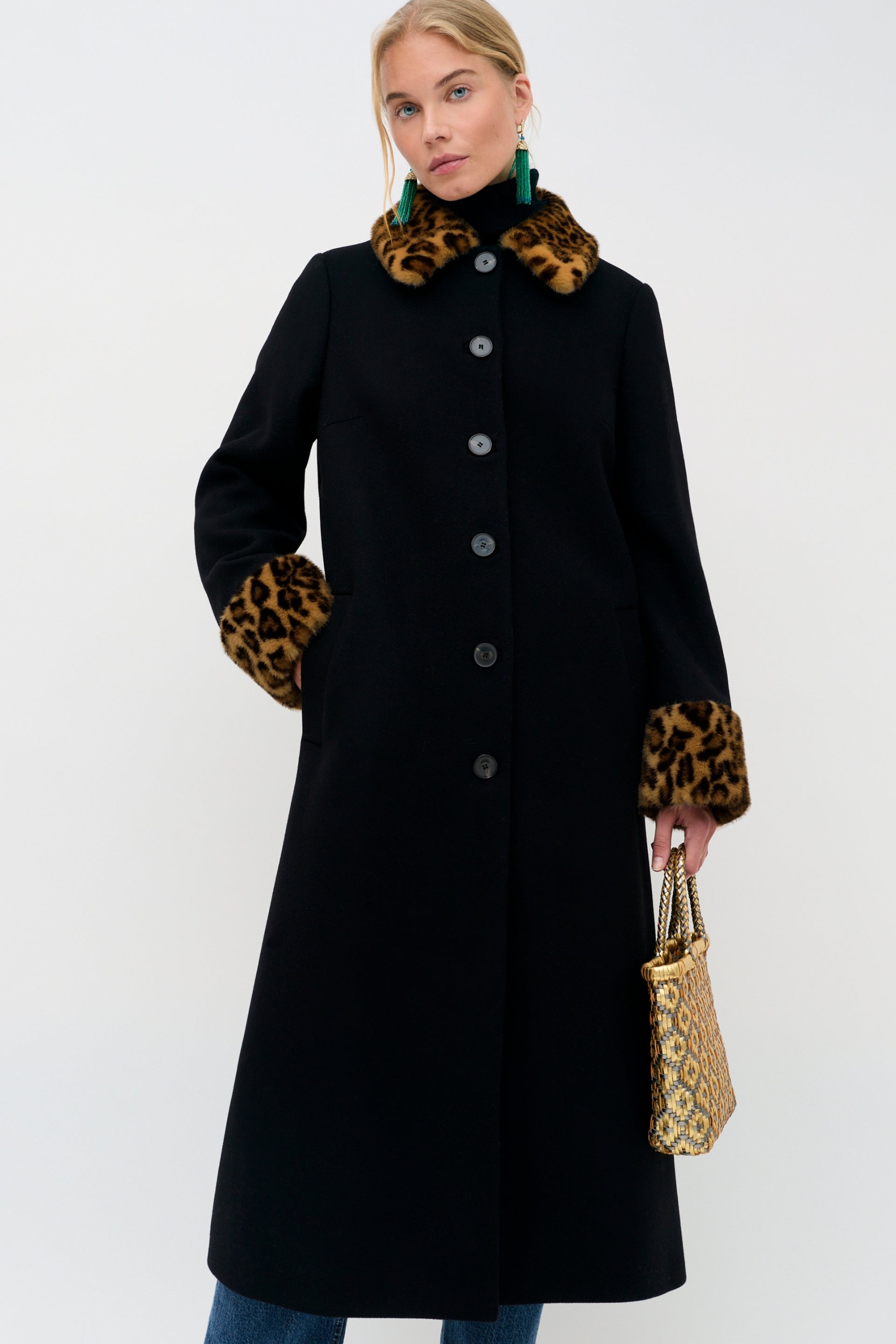 Vixen Wool Blend Coat in Marla Leopard Black