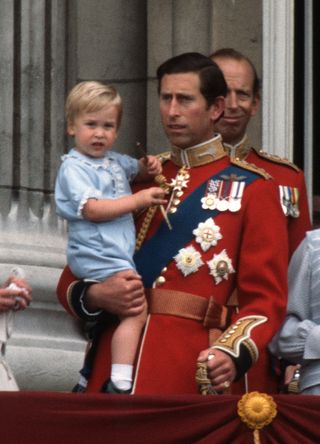 Prince William and King Charles after Trooping the Colour ceremony on June 16, 1984