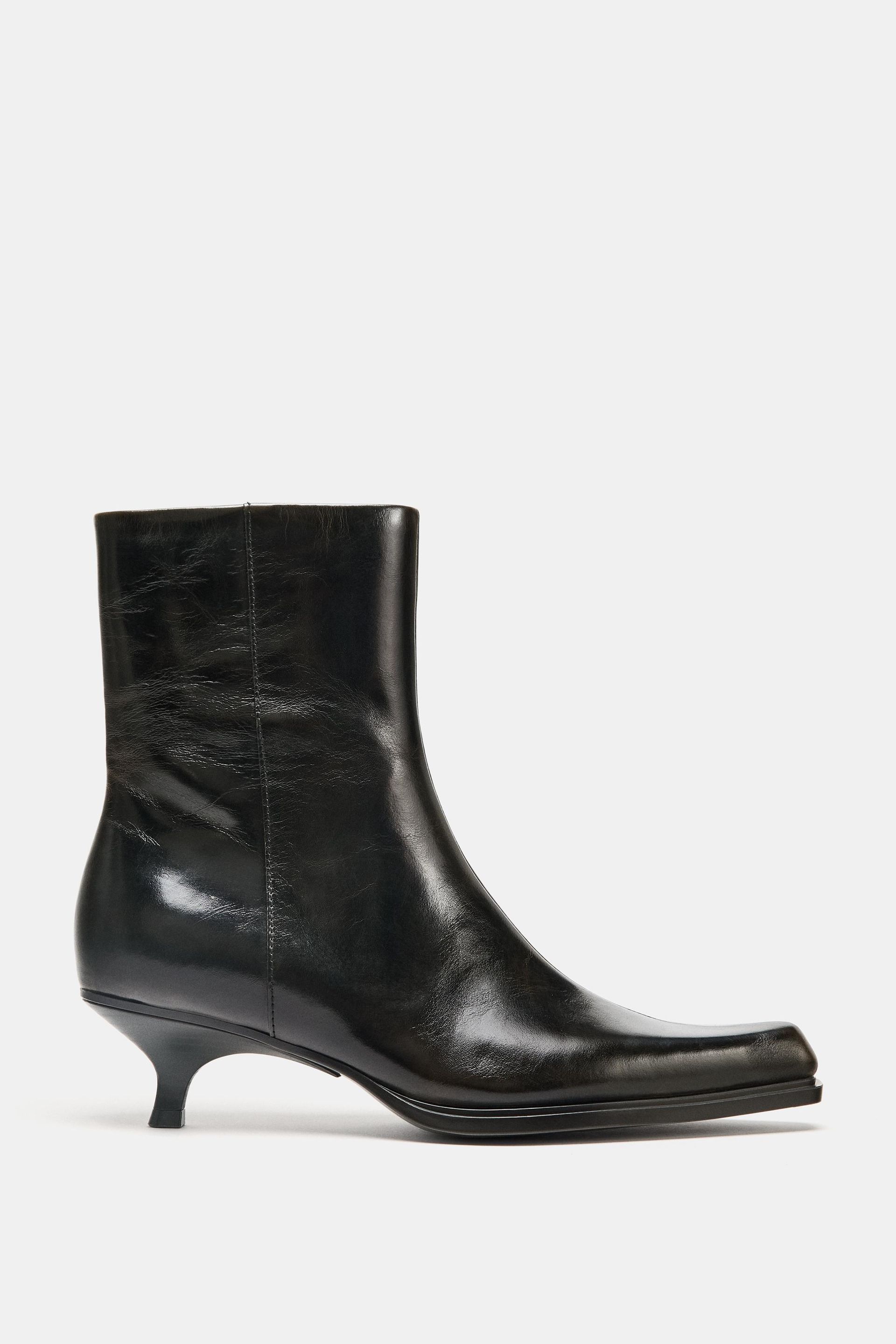 Leather Kitten Heel Ankle Boots