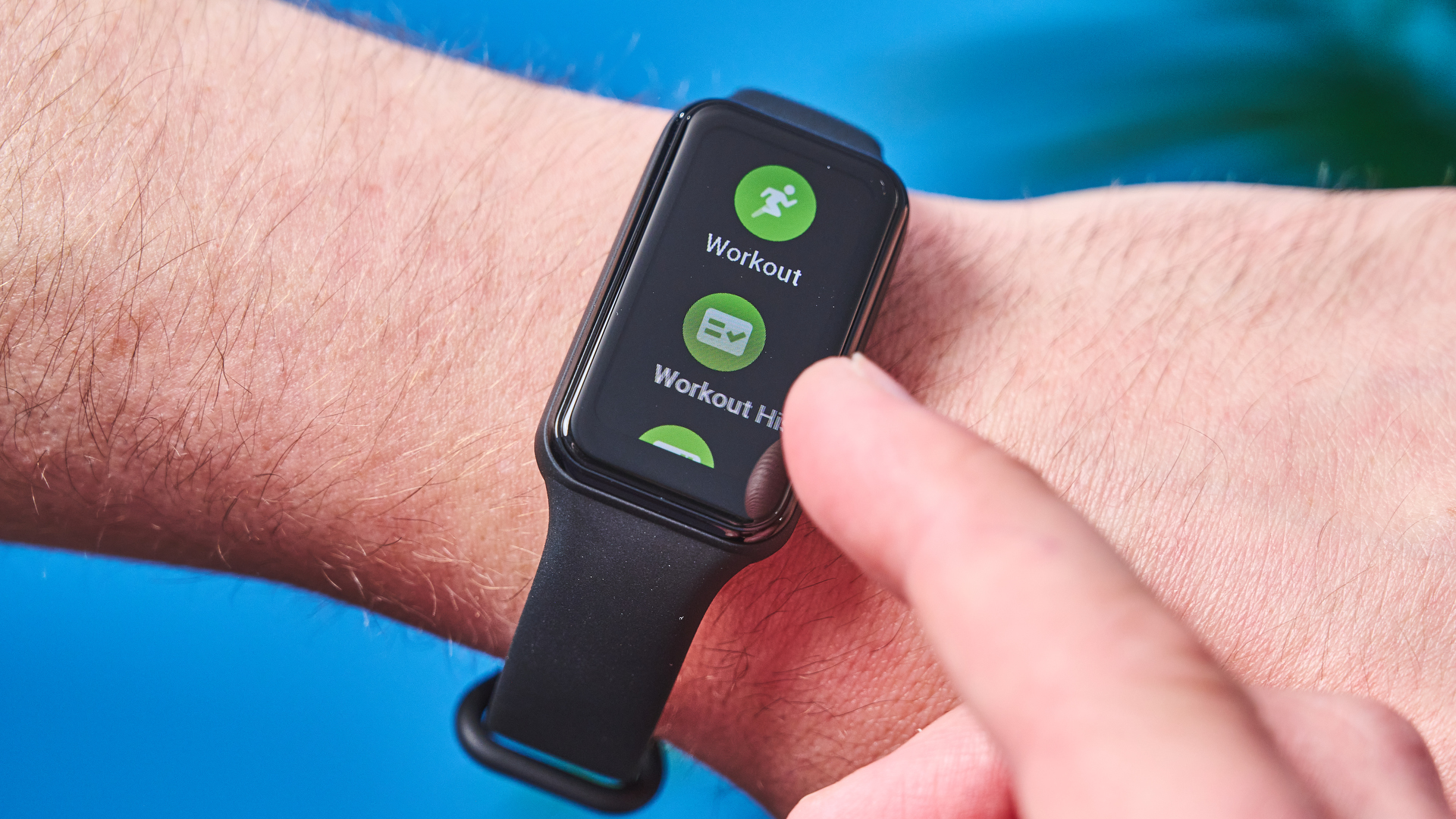 the amazfit band 7 fitness tracker, a budget fitness tracker with a simple black band and small yet bright LED screen