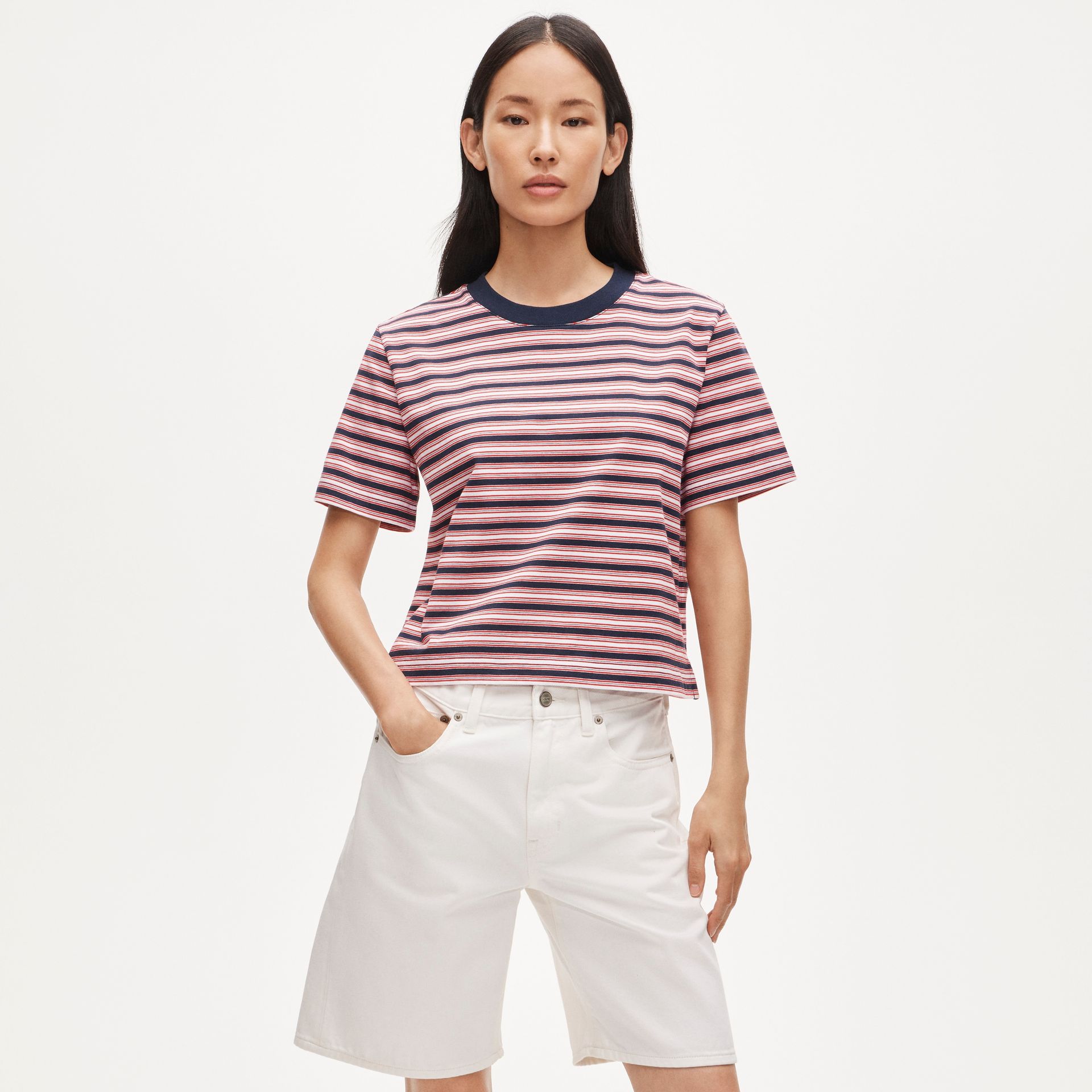 Boyfriend Jersey Relaxed Cropped T-Shirt in Stripe