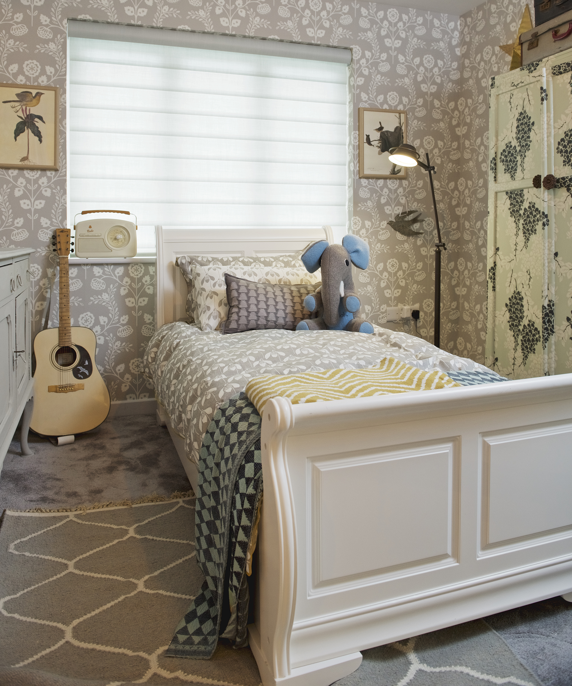 Sheer blind window treatment in small kids' bedroom idea by Thomas Sanderson