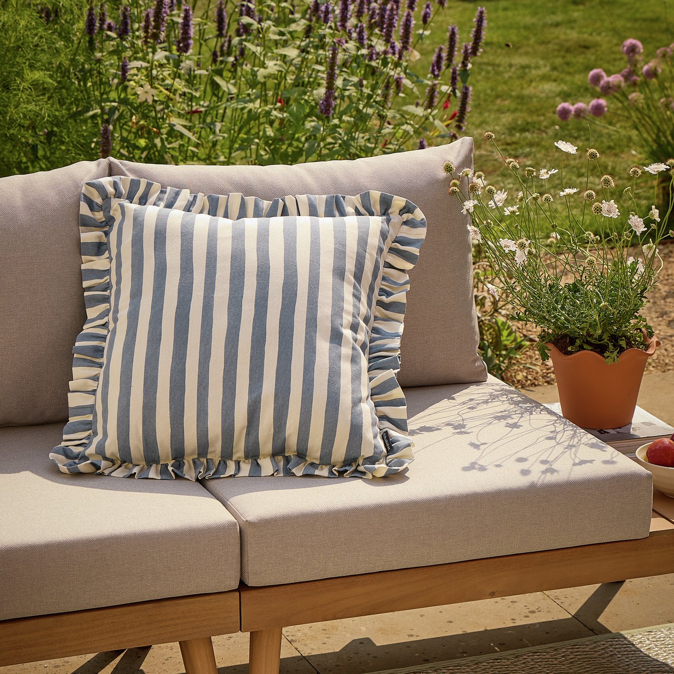Argos Home Blue Striped Outdoor Cushion With Frill
