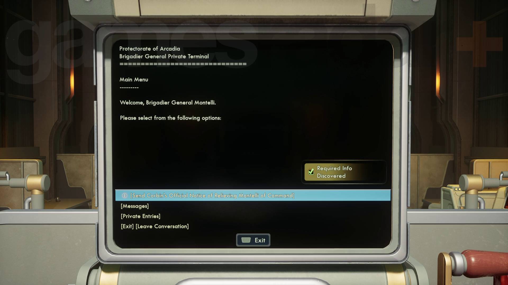 The Outer Worlds 2 Montelli terminal send message for Corbin