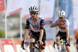 AL BUSTAN OMAN FEBRUARY 07 Adam Yates of Great Britain and Team UAE Team Emirates XRG crosses the finish line during the a 3rd Muscat Classic 2025 One day race from Al Mouj to Al Bustan on February 07 2025 in Al Bustan Oman Photo by Alex BroadwayGetty Images