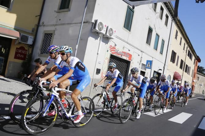 Vincenzo Nibali (Astana) leads his team through a training ride