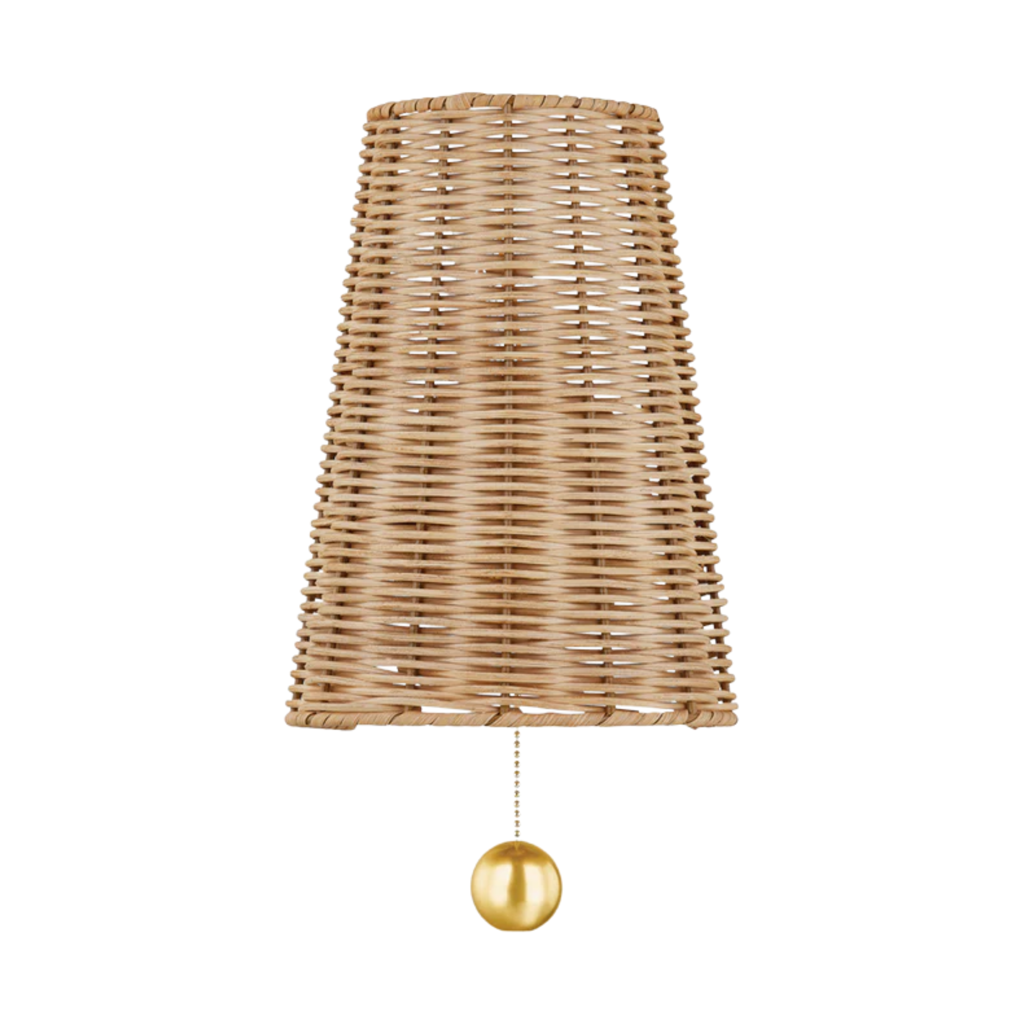 a wall sconce with a rattan shade