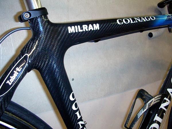 Close up of Zabel's Colnago Cristallo Milram team bike.
