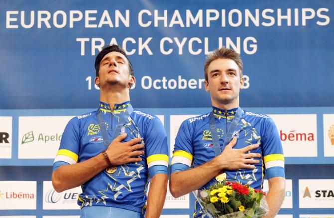 Madison winners Liam Bertazzo and Elia Viviani