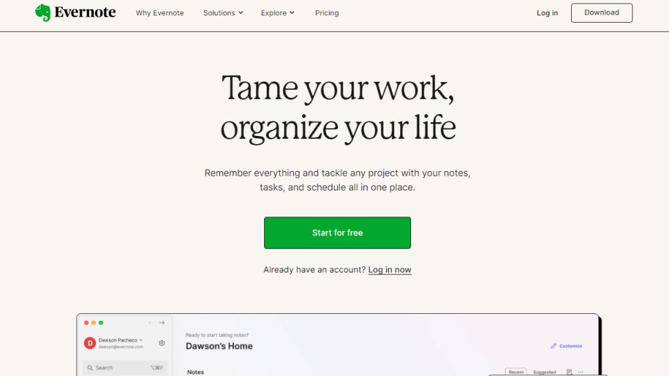 Website screenshot for Evernote