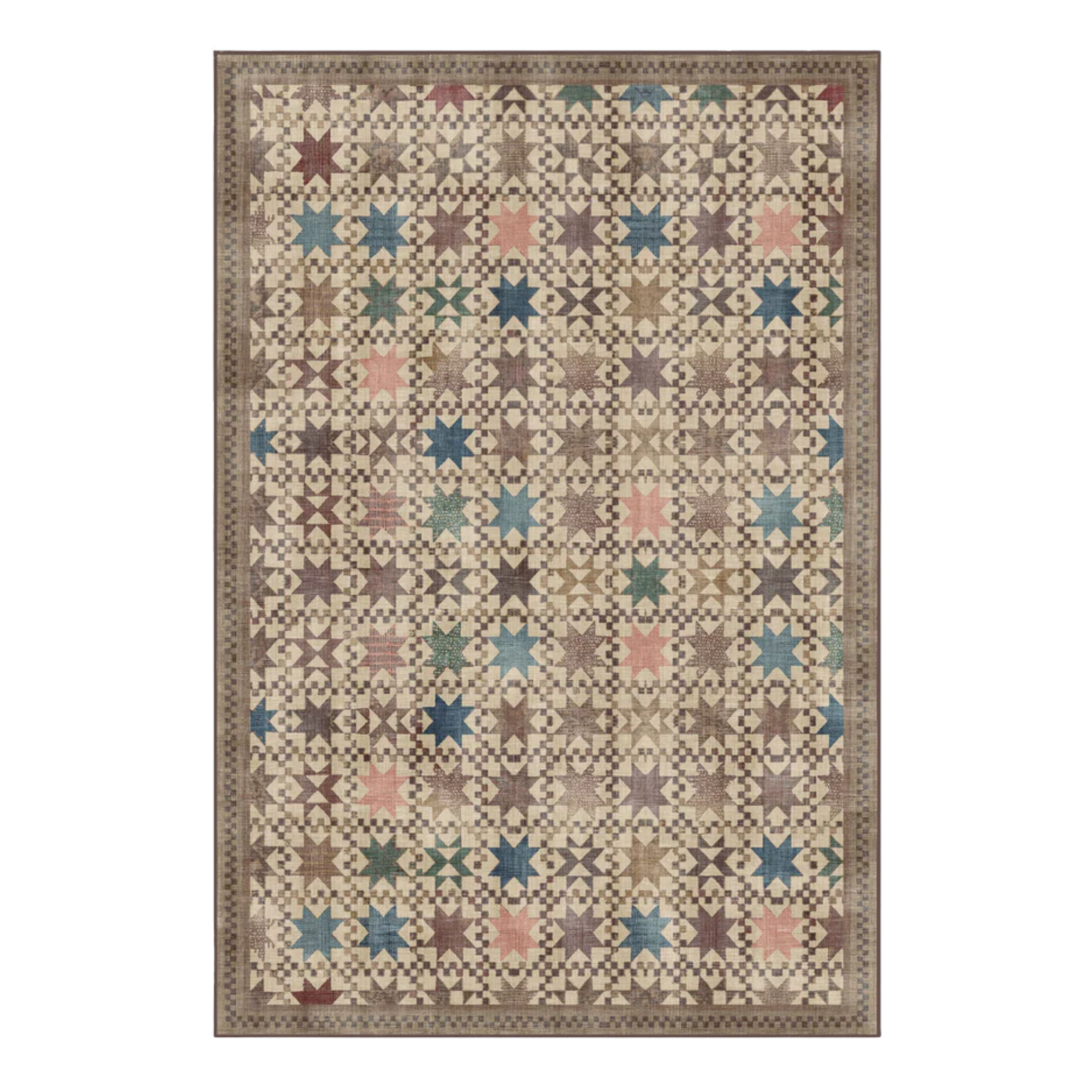 a vintage-inspired patchwork-like rug