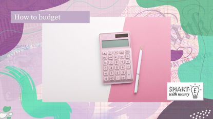 Calculator and pen on pink background