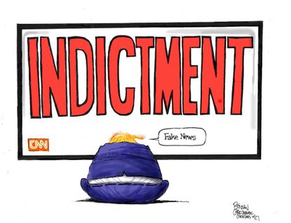 Political cartoon U.S. Manafort indictment Trump fake news