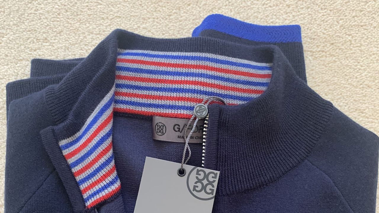 G/FORE Interior Striped Quarter Zip Sweater
