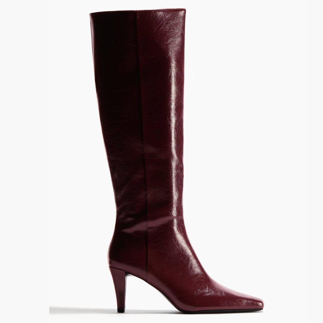 H&amp;amp;M Burgundy Heeled Knee High Boots