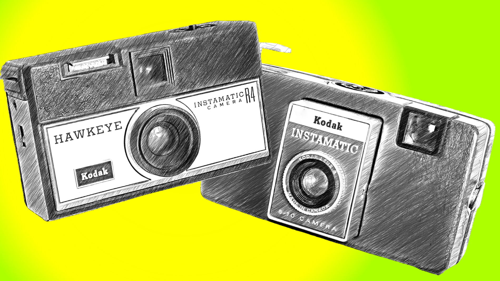 Line drawings of two Kodak Instamatic cameras