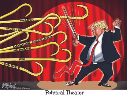 Political cartoon U.S. Trump Mueller democrats FBI political theater