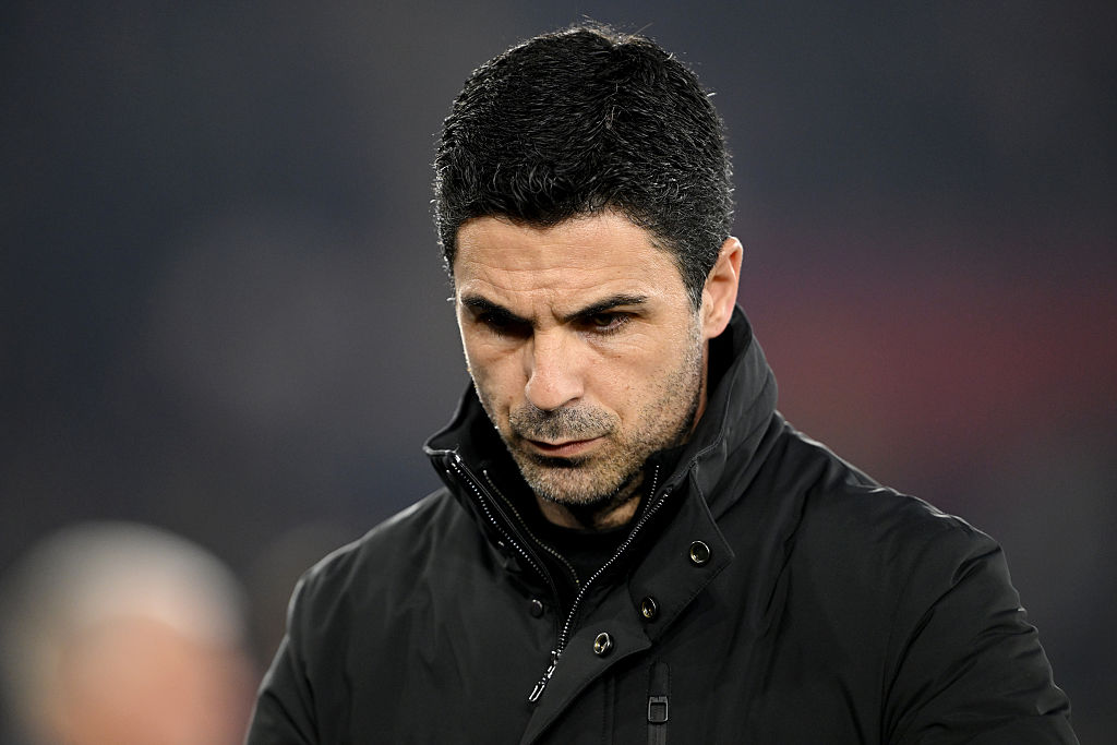Mikel Arteta, Manager of Arsenal, looks on during the Emirates FA Cup Quarter Final match between Southampton and Arsenal at St Mary's Stadium on April 04, 2026 in Southampton, England.
