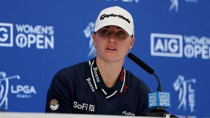 Charley Hull speaks at an AIG Women's Open press conference