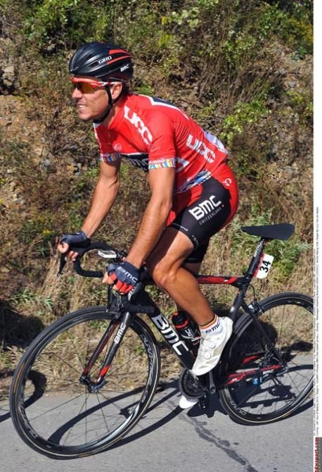 Philippe Gilbert wearing the red race leader's jersey