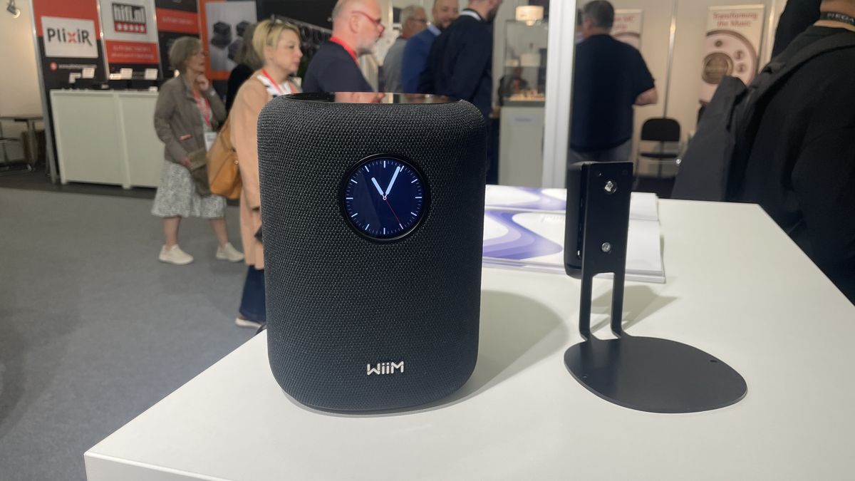 WiiM Sound smart speaker at show stand