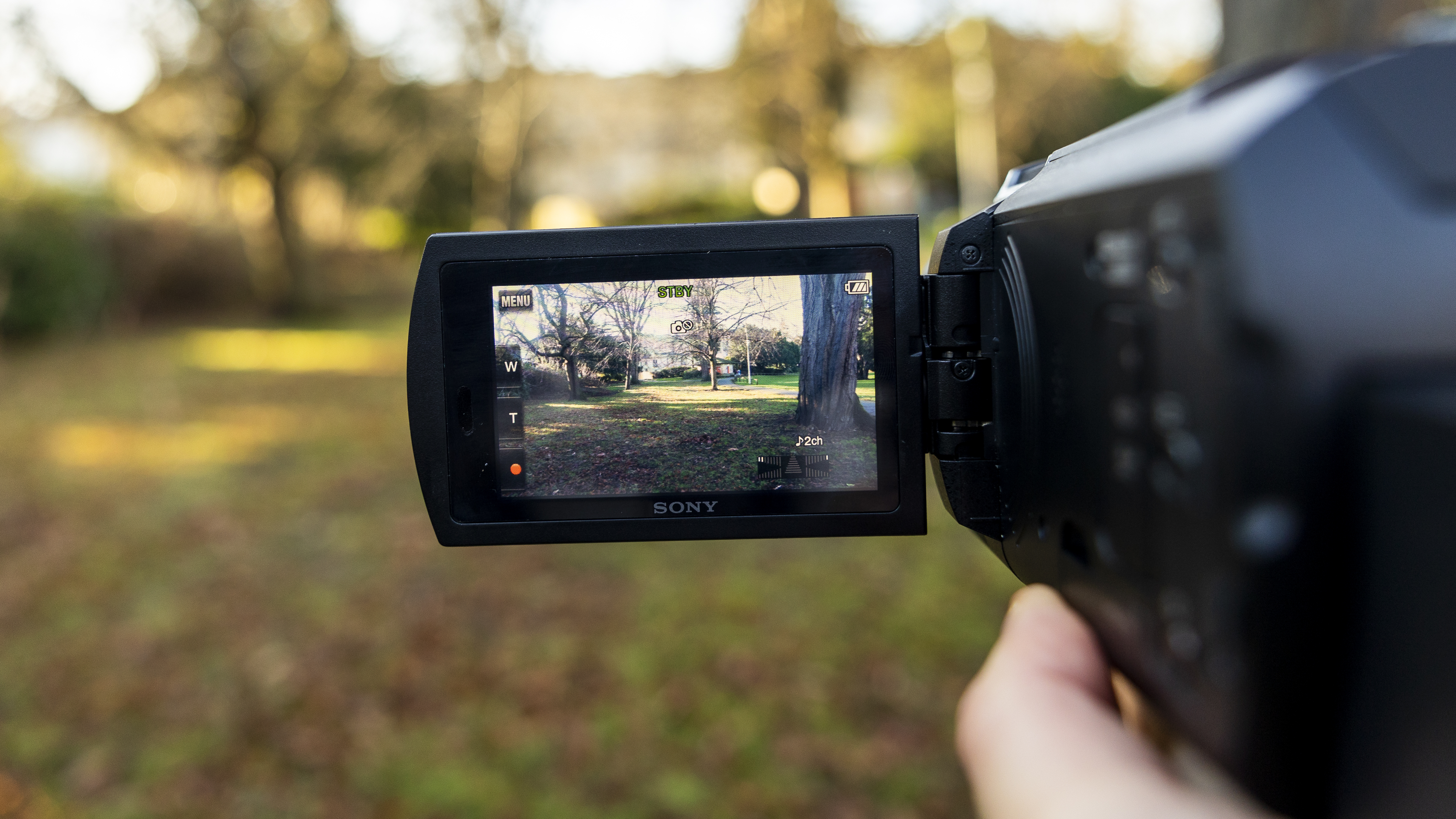 A close view of the LCD screen on the Sony AX43